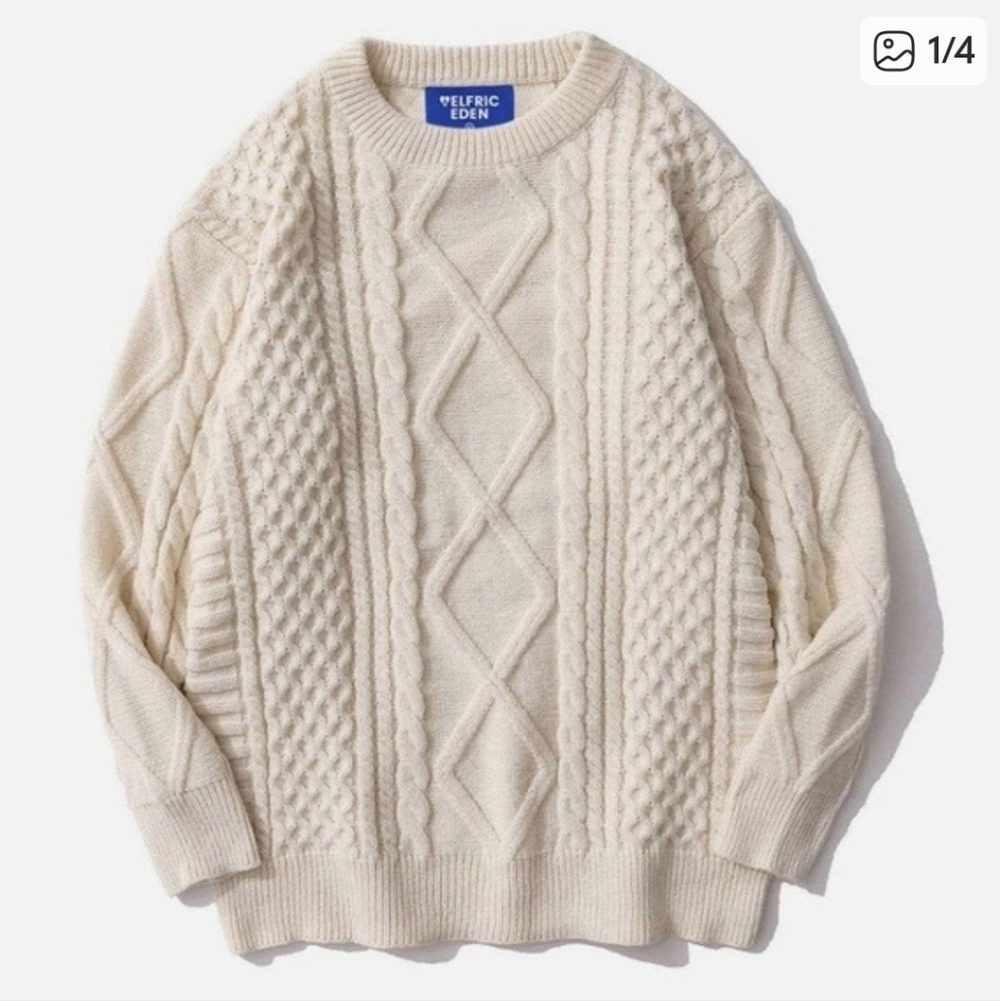 Aelfric Eden Retro 90s Cable Knit Chunky Sweater Cream Size Large